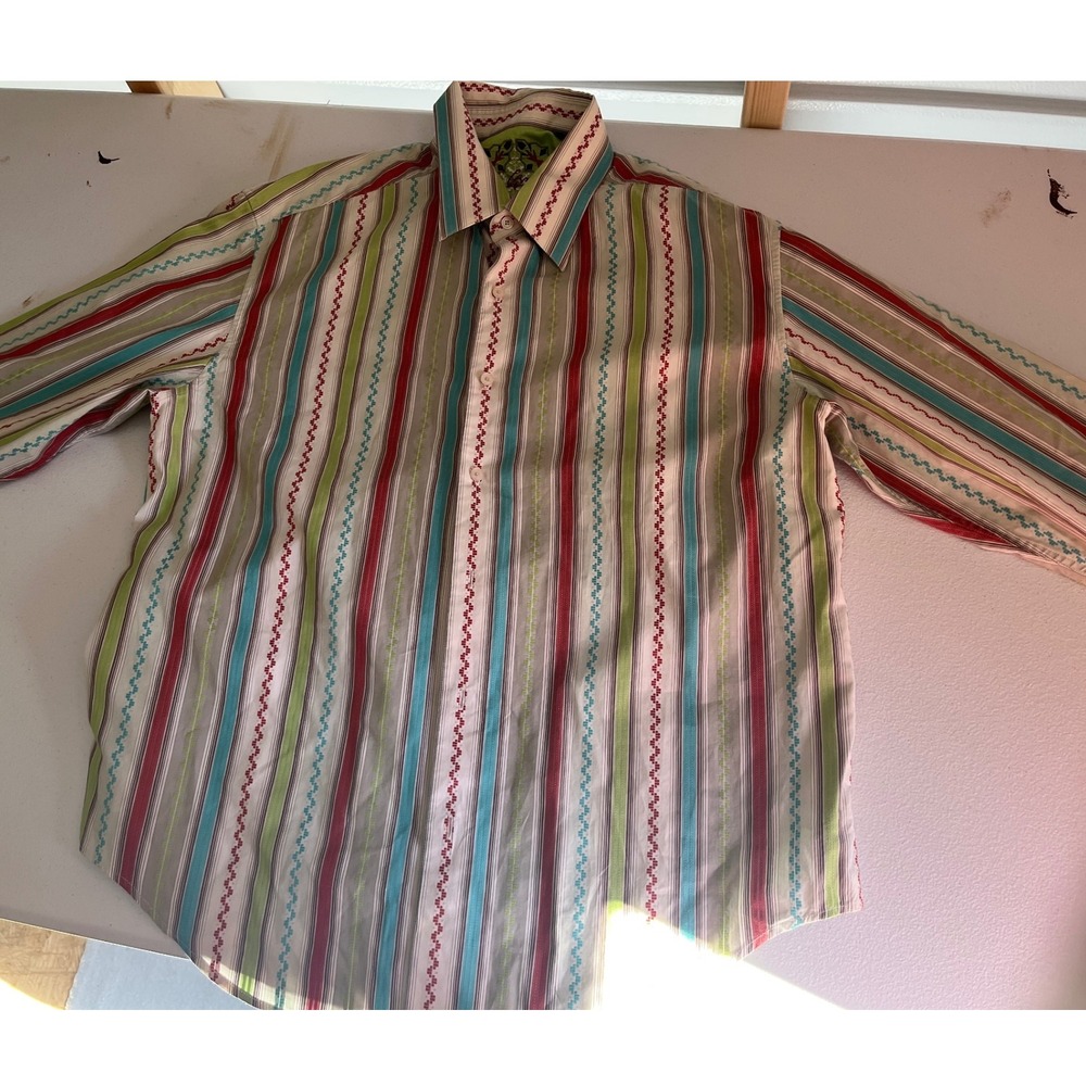 Robert‎ Graham Mens Striped Button Up Shirt Size Large Cotton Silk Blend
